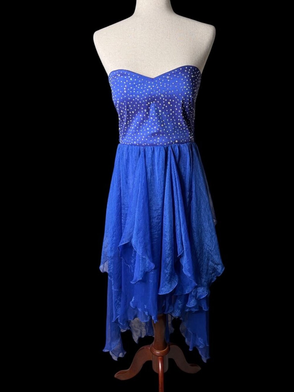 Babydoll High-Low Midi Dress Rhinestone Bodice Asymmetric fairy Formal Sm